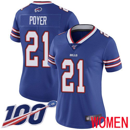 Women Buffalo Bills 21 Jordan Poyer Royal Blue Team Color Vapor Untouchable Limited Player 100th Season NFL Jersey